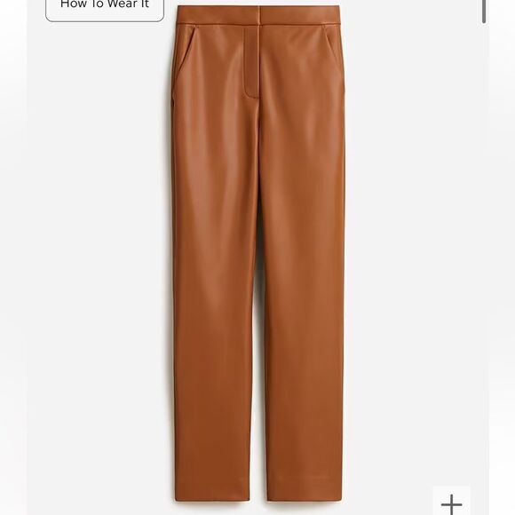 J Crew Kate Brown Straight Leg Faux Leather Pants | Size 16 - Picture 1 of 8